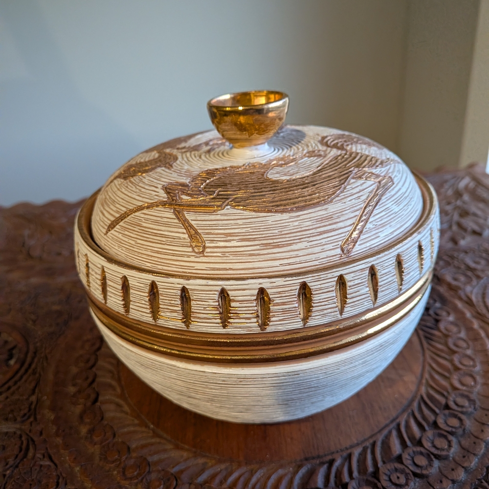 Elegant Gold and Cream Decorative Bowl